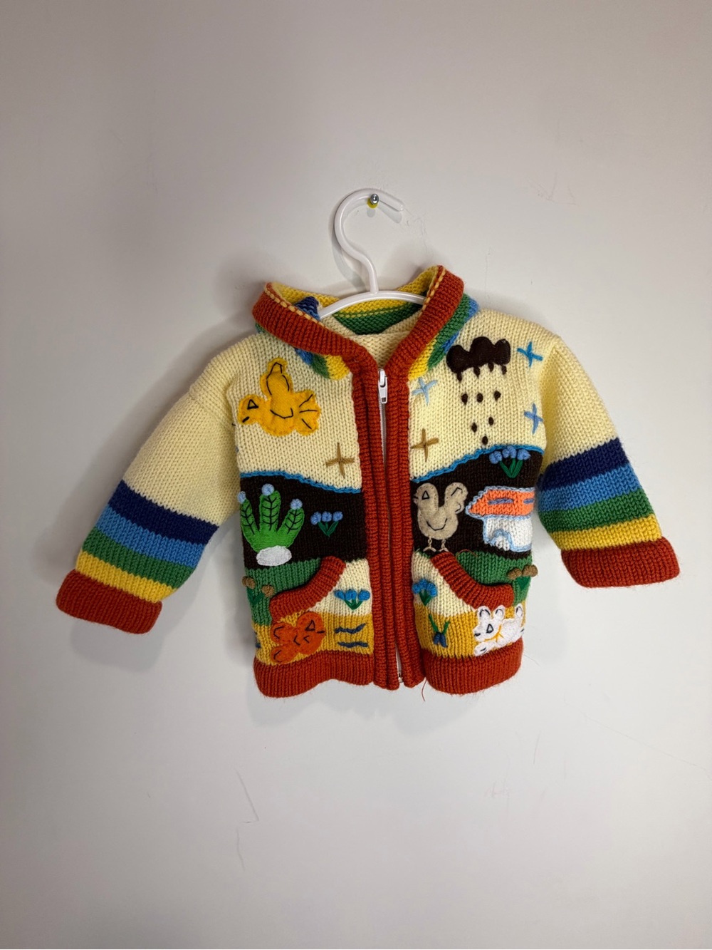 Peruvian Style Knit Sweater Outdoor Animal Appliqués Baby